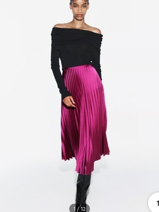 Zara Dresses & Skirts - Zara Fuchsia Satin-Effect Pleated Midi Skirt